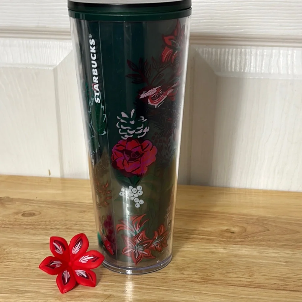 New STARBUCKS 24oz Floral Tumbler with Flower Straw Cover
